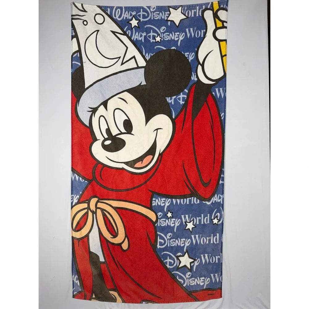 Vtg 90s Walt Disney World Sorcerer Mickey Mouse Beach Towel Fantasia Wizard Star